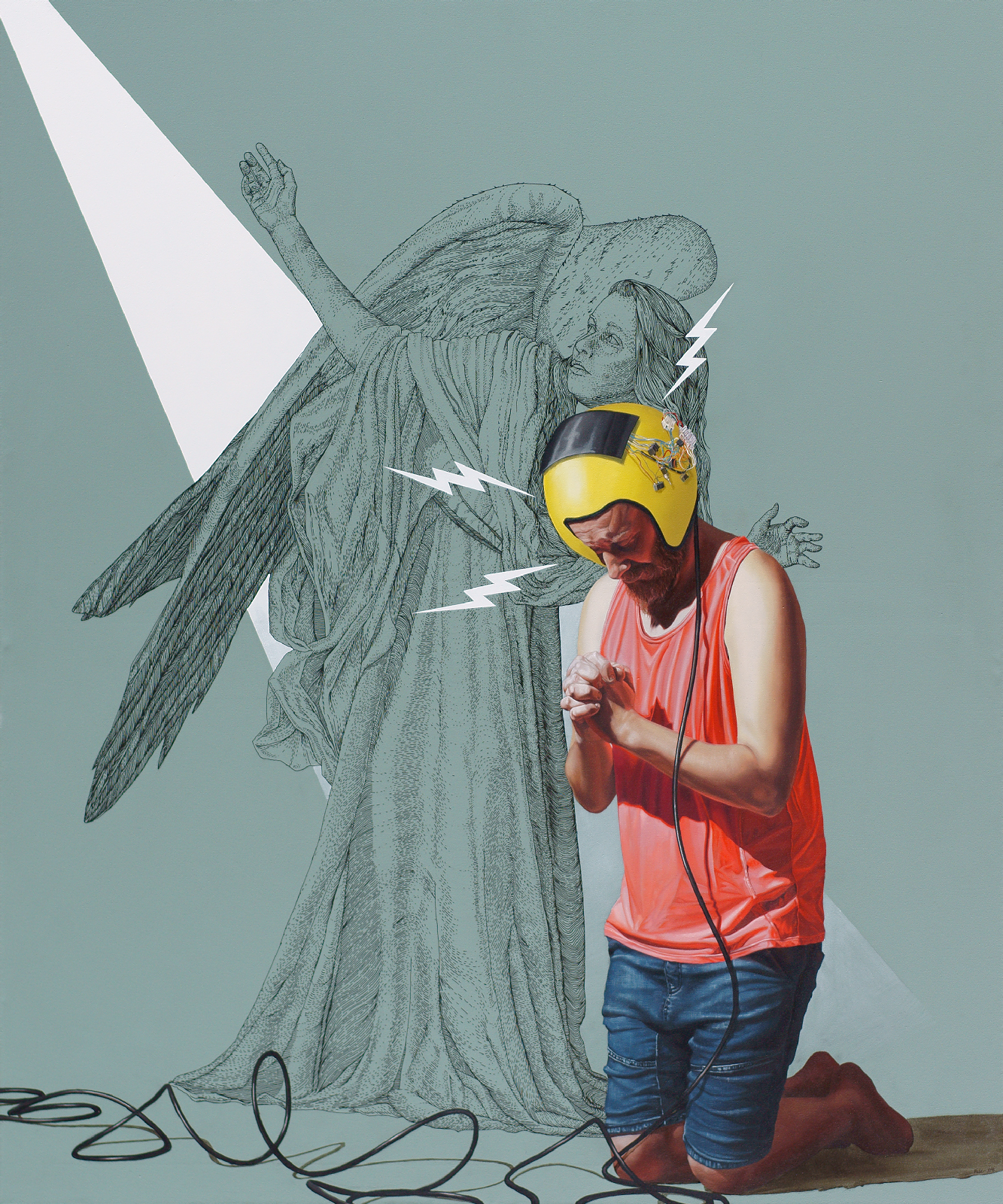 Persinger's-Beliefs, peinture à l'huile et dessin à l'encre sur toile, 170 x 150 cm, 2016