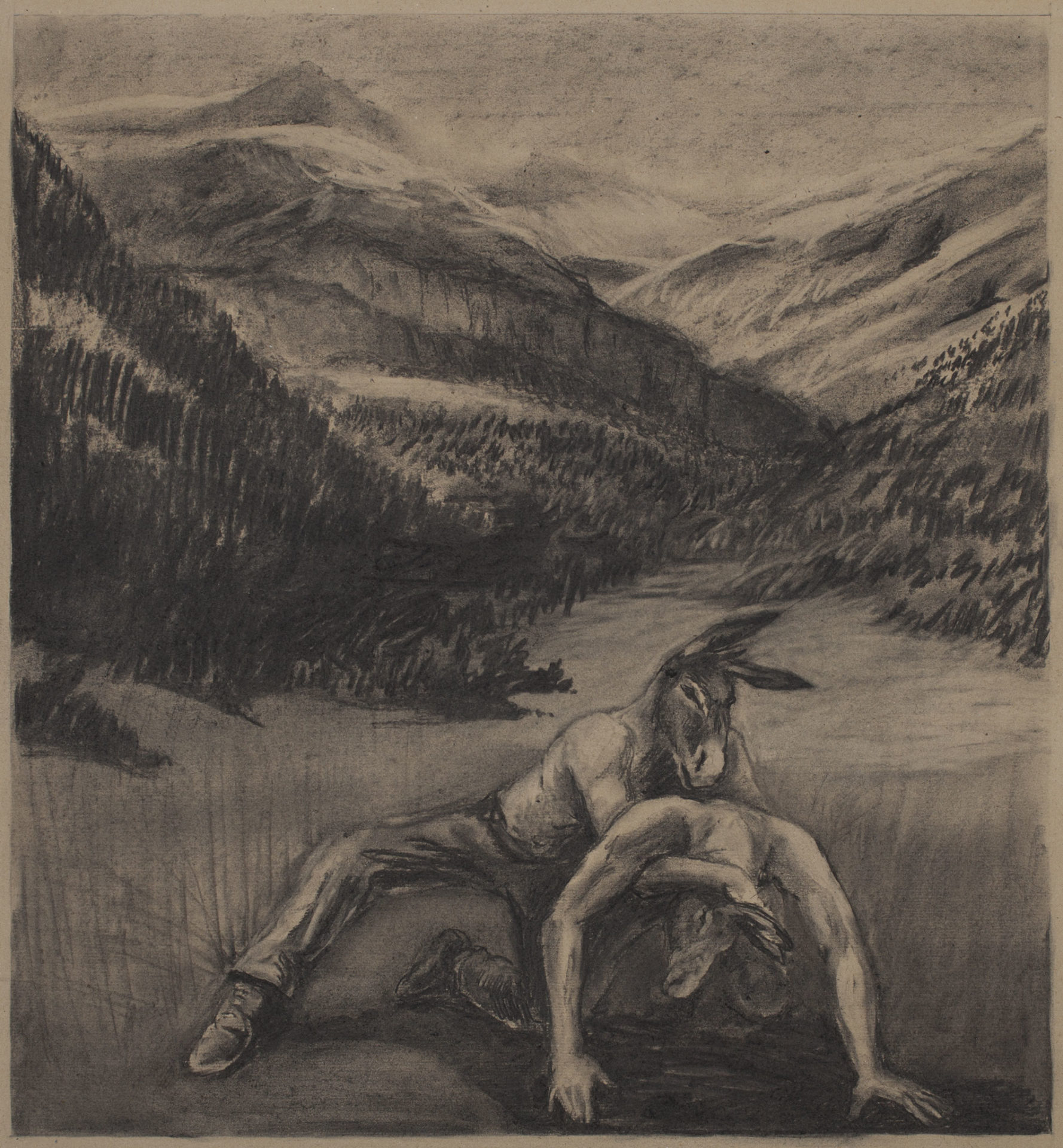 Toujours la même histoire, Fusain sur papier, 83 x 80 cm, 2011, Collection privée