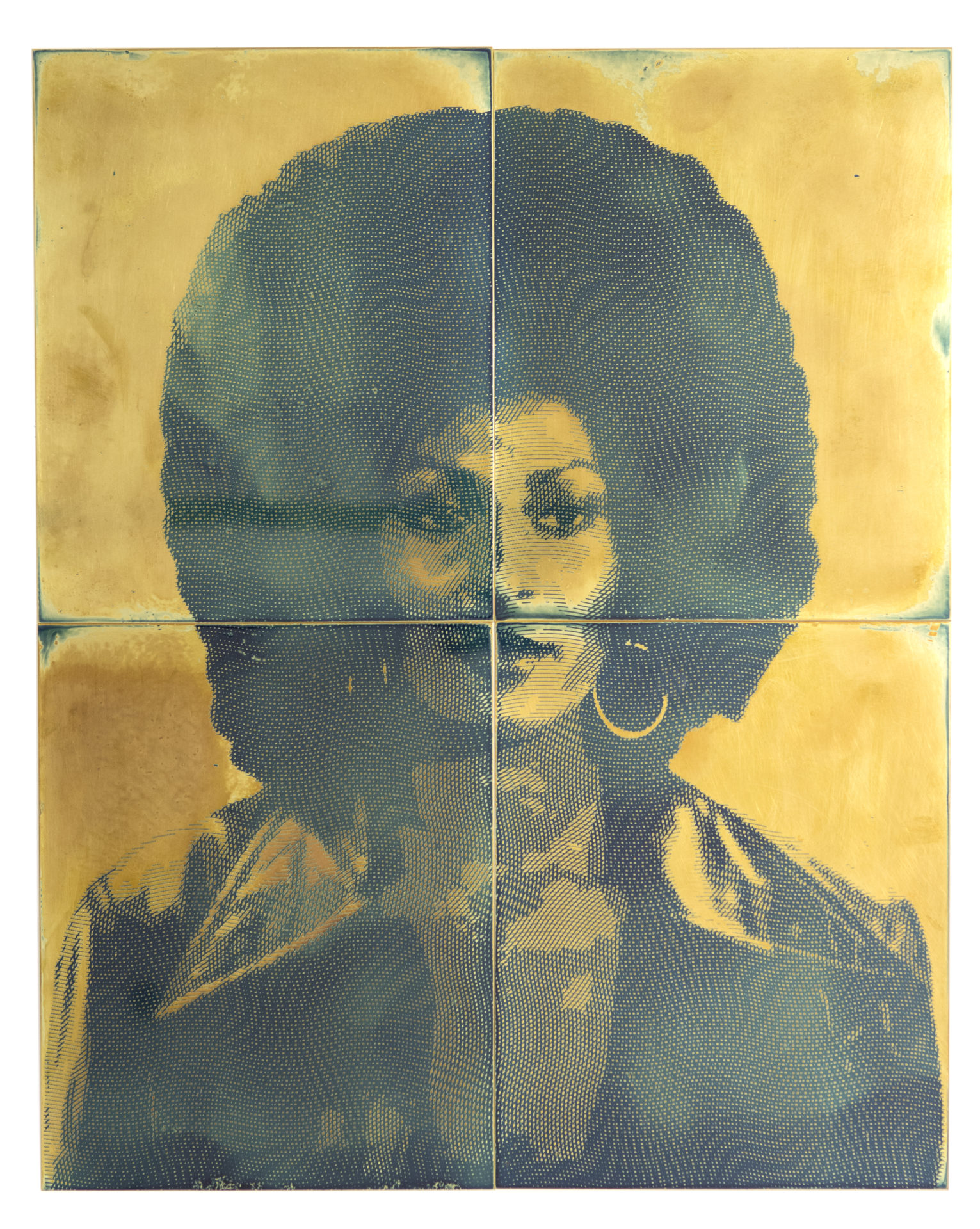 Blaxpotation: Pam Grier, émulsion photosensible sur laiton, 38 x 48 cm, 2018
