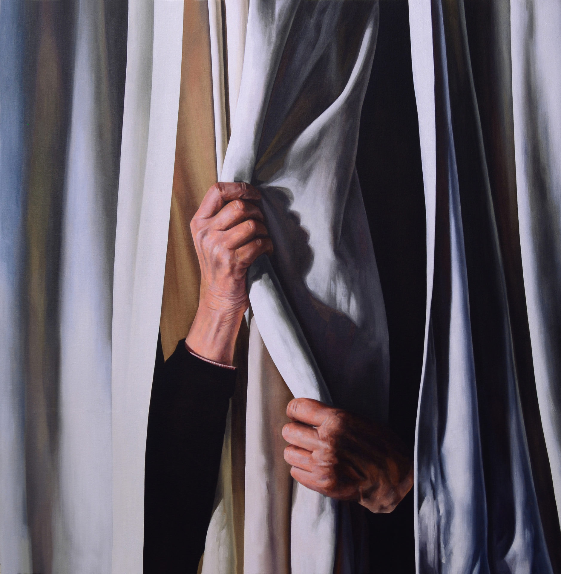 Le rideau, huile sur toile, 100 x 100 cm, 2017