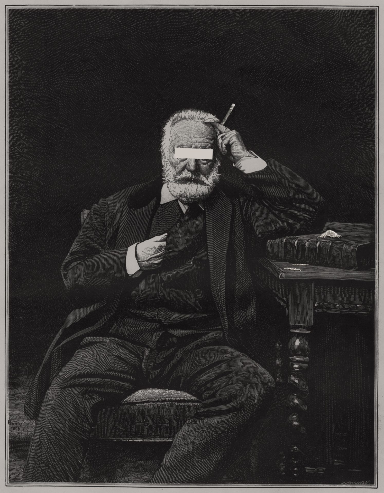Victor Hugo's addiction, gravure, photographie et impression sur papier bambou 300 gr, ed 25, 30 x 24 cm