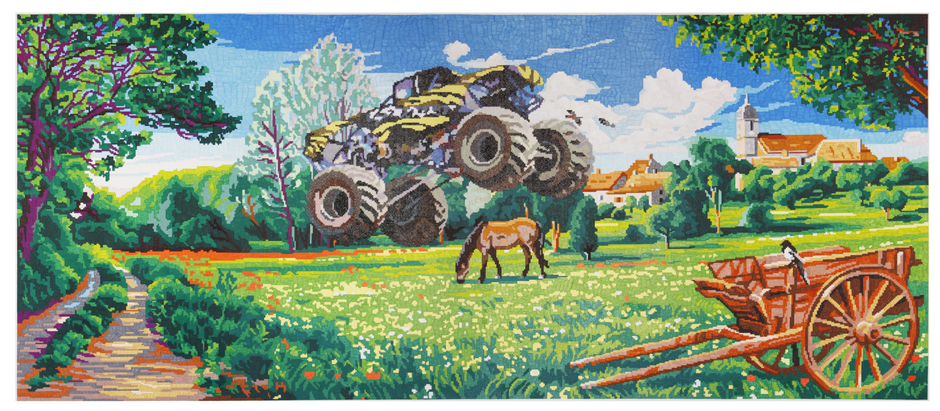 Truck, feutres et broderie sur papier, 270 x 114 cm, 2016
