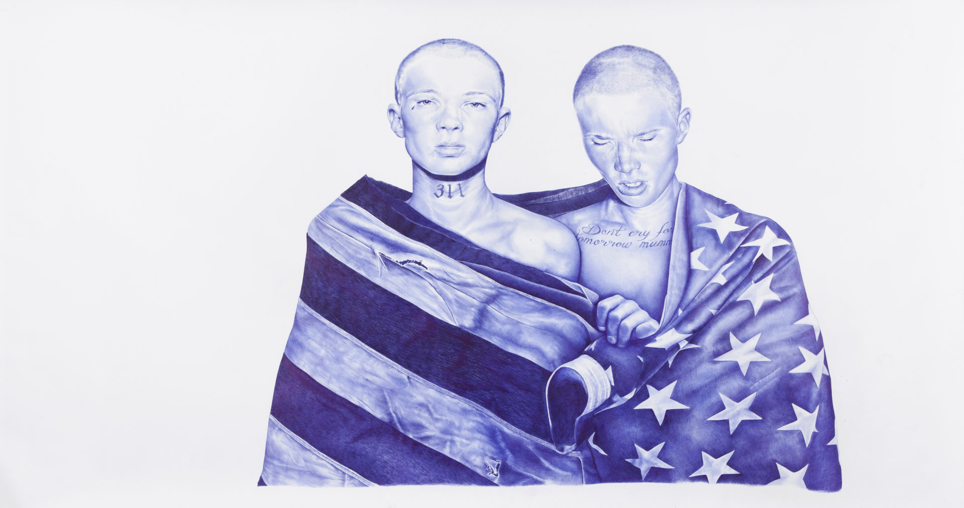 Bryan & David, stylo bic sur papier, 190 x 300 cm, 2013, Collection privée