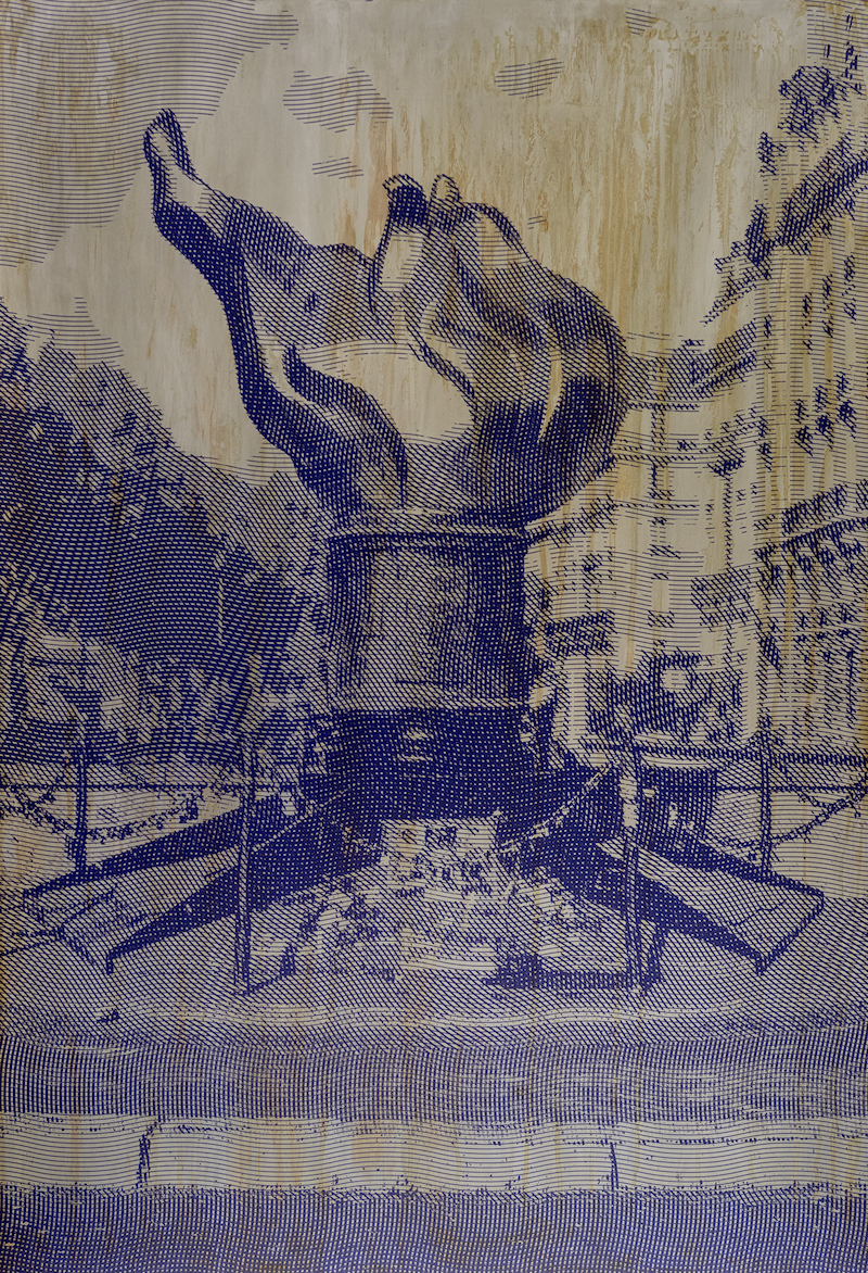 Flamme de la liberté, Emulsion UV sur acier, 150,5 x 105,5 cm, 2019