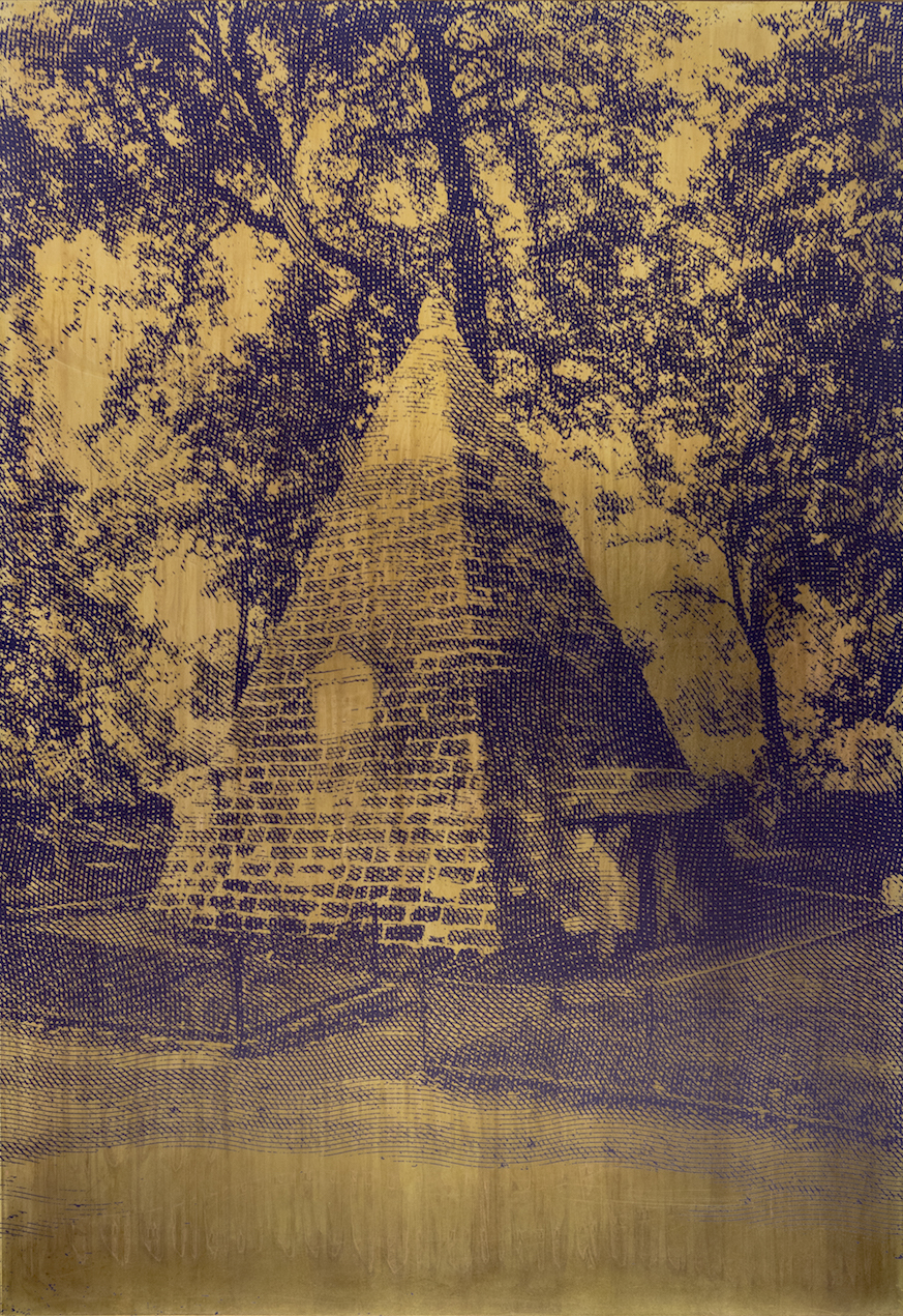 Pyramide Monceau, Emulsion UV sur laiton, 150,5 x 105,5 cm, 2019